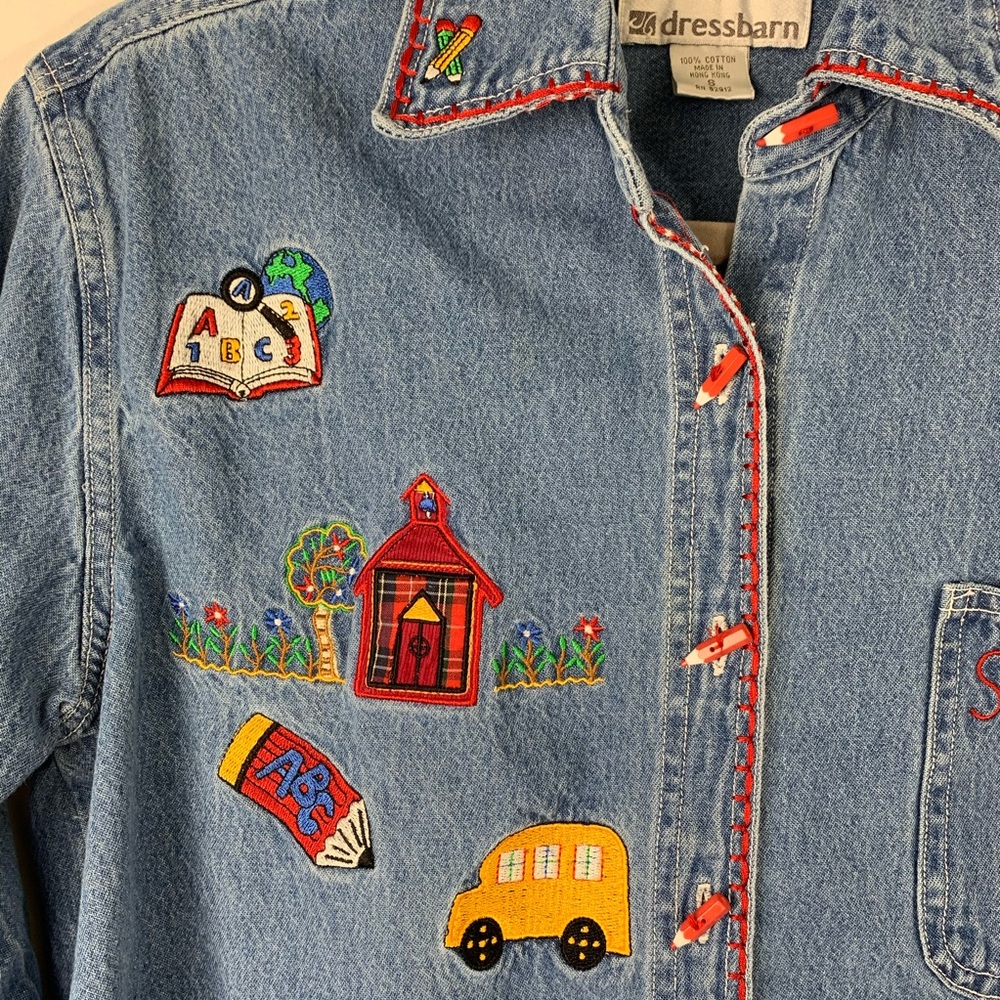 Vintage School Teacher Denim Button Up Shirt Small - Picture 9 of 11